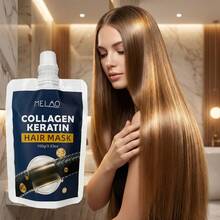 Collagen Keratin Hair Mask, MELAO Deep Repair Hair Mask For Dry Damaged Frizzy Hair, Intensive Nourishing Treatment, Anti Frizz, Adds Shine & Softness, Strengthens & Repairs Hair, 100g/3.53oz - Dark Green - View 3