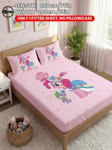 MY LITTLE PONY 2/3pcs  Printed Bedding Set, Including Fitted Sheet, Mattress Protector, Soft & Breathable, Suitable For All Seasons, Available In Multiple Sizes For Twin/Full/Queen/King Beds, Machine Washable, Cartoon Character Design, Warm Room Decor, Great Gift, Pink, OEKO-TEX Certified - Multicolor - View 24