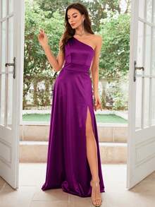 MUXXN 1950s Vintage Satin Cocktail Party Dress Wedding - Red Violet - View 5