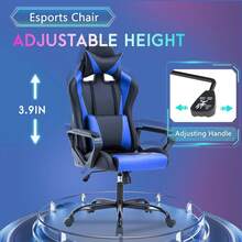 PayLessHere Ergonomic Racing Desk Chair Gaming Chair Computer Chair With Armrests 360° Swivel & Caster Pu Desk Task Chair Executive Headrest Lumbar Support For Back Pain Women Men And Adults, Blue - 藍色 - 查看 3
