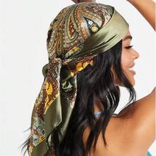 35" Large Satin Head Scarf For Women Silk Hair Scarf Solid Color Hair Bandana For Night Hair Wrap Sleeping - màu xanh lá - Xem 2