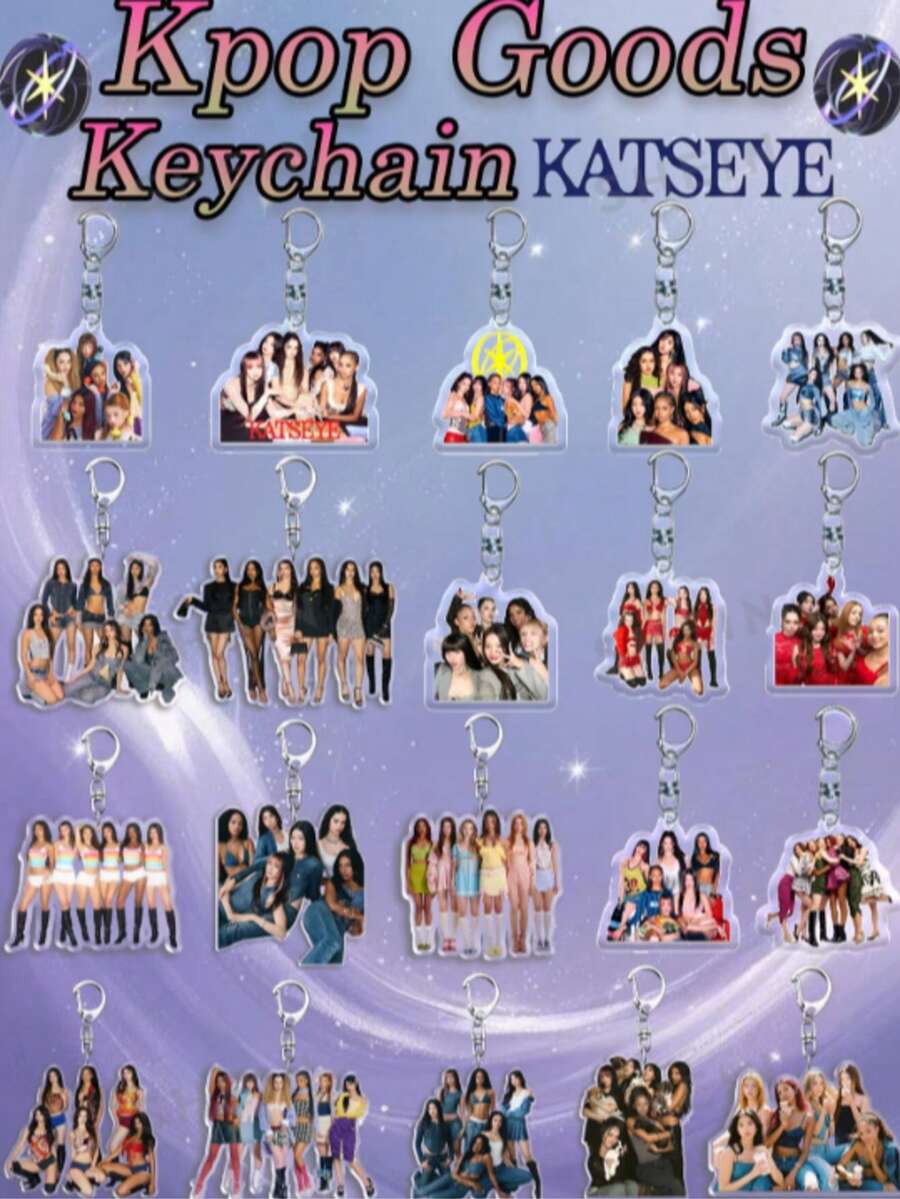 KATSEYE 钥匙扣，Sophia、Lara、Chanelle、Daniela、Yoonchae、Manon，新专辑及歌曲，Kpop粉丝周边，亚克力2D钥匙扣，演唱会应援灯周边，圣诞礼物，小礼物，收藏品 - 彩色 - 查看 1