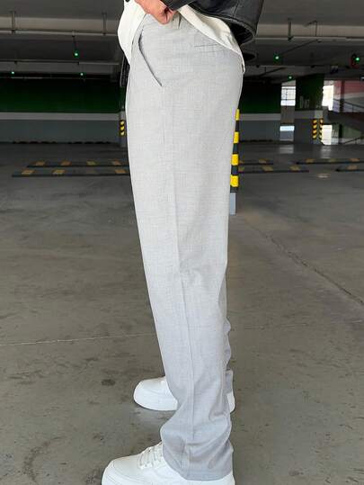 Men's Solid Color Pocket Casual Versatile Commuting Suit Pants