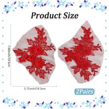 [Free Shipping]4Pcs Red Flower Applique 3D Floral Embroidery Vintage Appliques Polyester Soild Embroidered Lace Trim Sew On Patches Bulk For Sewing MaFKing Dress Clothes Gowns Wedding Bridal Costumes Supply - 紅色 - 查看 3