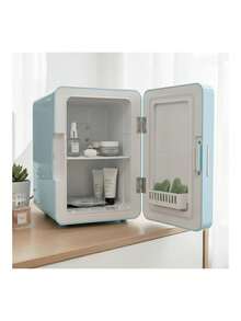 Mini Refrigerador con Espejo LED, Capacidad de 4L, Estante Extraíble y 2 Alturas. Ideal para Skincare y Oficina. Bluelander - Celeste - Ver 5