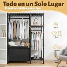 CYPNJeeLeeko Perchero de Ropa Resistente de Metal con Cesta Inferior Rack para Ropa con Estantes Closet para Ropa Independiente para Recámara Lavandería o DepartamentoFashion - 219666165 - Ver 5