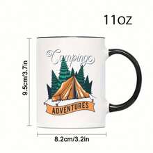 Taza de cerámica con temática de camping: 1 unidad. Diseño de pino, tienda de campaña y fogata. Taza de café para exteriores en blanco y negro para bebidas frías o calientes. Letras de fogata. Duradera. Ideal para excursionistas, campistas y aventureros (lavar solo a mano). Taza de camping reutilizable. Regalo rom - Blanco y Negro - Ver 1