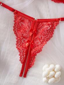 两件套情人节性感内衣套装，包含蕾丝花文胸和可调节丁字裤，舒适浪漫，适合作为新娘内衣，也适合夜店、私人派对、情侣约会等场合。 - 紅色 - 查看 5