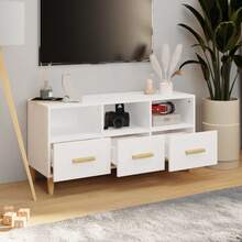 vidaXL Mueble TV blanco 102x36x50 cm madera de ingeniería - Blanco - Ver 3
