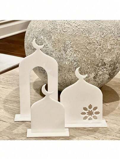 3pcs Mini Tower, 3D Moon Castle Acrylic Mirror Desktop Decor, Suitable For Islamic Celebrations, Desktop Display And Exhibition, Islamic Home Decor, Mini Minaret, Home Decor, Festival Home Decor Party Center Piece, Eid Al-Adha Decor, Eid Al-Fitr Preparation, Eid Al-Fitr Gift, Arabic Black And White Eid Al-Fitr Decor, Eid Mubarak Gift, Hajj And Umrah Souvenir