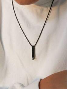 Personalized Projection Necklace, 3D Rectangle Projection Jewelry, Stainless Steel Casual Street Style Couple Necklace, Suitable As Gift For Men, Anniversary, Party, Valentine's Day, Family - Multicolor - View 6