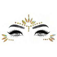 1 pieza Gemas faciales autoadhesivas y coloridas, adecuadas para festivales de música, actuaciones, fiestas de disfraces, vacaciones, carnavales y maquillaje diario. Disponible en rosa, dorado, morado, verde, azul y talla grande. Decoración de pegatinas realistas, resistente al agua y de larga duración para combinación grupal - Multicolor - Ver 10