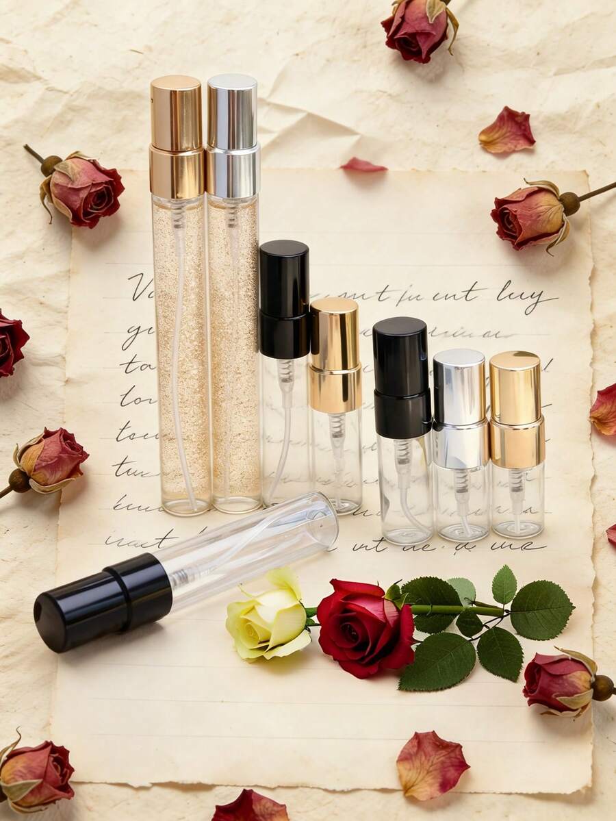 1pc/8pcs/50pcs 2/3/5/10ml Mini Refillable Clear Glass Spray Bottle, Portable Perfume Bottle, Refillable For Beauty, Essential Oils, Plants, Home Use, Travel Essentials, Fine Mist, Non-Irritating, Suitable For Business Travelers And Busy Professionals - Multicolor - View 1