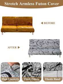 1件几何线条印花牛奶丝无扶手折叠沙发床罩，弹性全覆盖防尘，适用于卧室、客厅，四季皆宜 - 彩色 - 查看 7