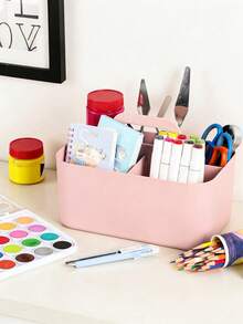 带提手塑料收纳盒，办公塑料收纳盒，便携式塑料收纳盒，适用于清洁用品、浴室用品、化妆品、美术用品、工艺品、文具、教室和办公室收纳整理，手持式收纳盒 - 彩色 - 查看 13