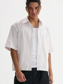 Camisa de botones holgada y cuadrada con rayas para hombres - Blanco - Ver 2
