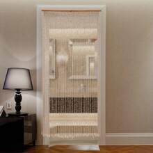 Bamboo Wood Beaded Curtain, 52 Strings Natural/Walnut Door Curtain, Bamboo And Wooden Doorway Curtain, 52-String Natural Bead Partition, Large Door Curtain For Privacy, Room Divider, Wall Decor, Vintage & Bohemian Style,  79x35 Inch Room Divider For Doorway, Window, Boho & Rustic Decor, Noise Reducing, Includes Wooden Track & Rings - 木質色 - 查看 4