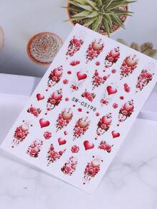 2片装红色爱心情人节美甲贴纸 浪漫爱心花朵玫瑰藤蔓美甲贴花 3D自粘美甲装饰 情人节及婚礼美甲用品 女士女孩美甲设计 - 彩色 - 查看 5