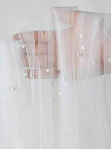 1pc Pearl Decor Table Runner, Wedding White Pearl Voile Tablecloth, Wedding Arch Decor, Bridal Shower Gift, Party Decor, Chair Sash, Event Backdrop Decor, Christmas, Wedding Decorations In New Nylon Mesh Fabric With Hollow Pearl Design - White - View 10