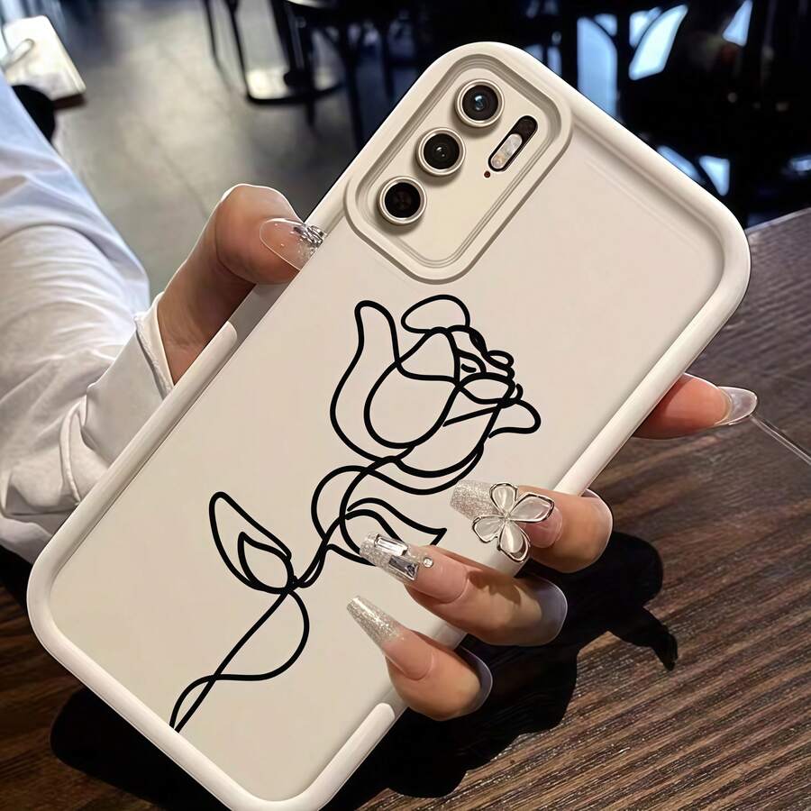 1个渐变边框多巴胺线条玫瑰图案软硅胶防震全包手机壳，简约设计，可爱卡通风格，完美保护荣耀X7/三星Galaxy A56 5G/Infinix Smart 8/Infinix Hot 40/传音Spark 30C/Spark Go 2024/红米Note 14 5G/摩托罗拉Moto E22/E22i/OPPO A54等手机。 - 白色 - 查看 1