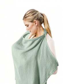 1pc Nursing Cover Scarf, Anti-Exposure Breastfeeding Shawl, Soft & Breathable Nursing Top, Coffee/Beige Color - Green - View 12