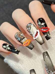 心形嘴唇美甲饰品 3D立体LOVE字母美甲贴纸 - 彩色 - 查看 4