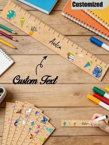 Custom Wooden Ruler With Personalized Print - Ideal For School And Home - Perfect First Day Of School Gift, First Day Of School Supplies|Customizable Ruler|Durable Wooden Ruler - Multicolor - View 1