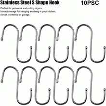 S-Shaped Metal Hooks (10 Units): Versatile For Bathroom, Kitchen And Clothing Organization.