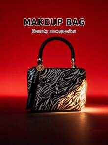 Yves Saint Laurent 女士化妆包，黑白斑马纹手拿包 - 多功能化妆包，适合日常通勤和购物 - 黑與白 - 查看 2