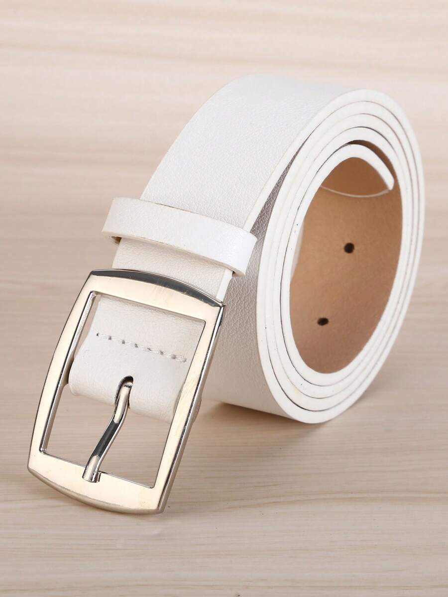 1 pieza Cinturón blanco para hombre con hebilla cuadrada, de piel sintética, estilo casual de moda - Blanco - Ver 1
