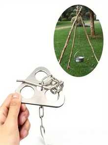 1pc Stainless Steel Adjustable Camping Pot Hanger, Foldable And Lightweight, Suitable For Outdoor Camping And Picnics - Silver - View 6