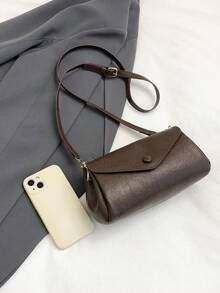 1pc Women's Fashionable Commuter Solid Color Shoulder Bag, Portable Versatile Flap Vintage Crossbody Bag, Suitable For Dates, Shopping, Gifts, Work - Coffee - View 4