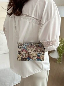 1pc New Embroidered Floral Clutch Bag, Crossbody Bag With Bear Pattern, Casual Hard Case Box-Shaped Wallet, Cute Small Square Bag, Women's Valentine's Day Gift - Multicolor - View 9