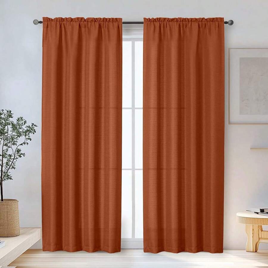 72 Inch Length 2 Panels Set Living Room Bedroom, Filtering Faux Slub Textured Window Curtain Panels, Solid Airy Soft Rod Pocket French Door Drapes, 2 Pcs 40Wx72L, Window Treatments - 橘子 - 查看 1