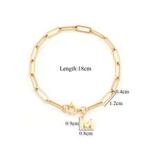 1 chiếc vòng tay kiểu dáng đơn giản, thời trang mới, có khóa cài lò xo hình bong bóng chữ cái đầu tên, làm bằng thép không gỉ mạ vàng, dạng dây xích kẹp giấy dành cho nữ. - Vàng - Xem 2