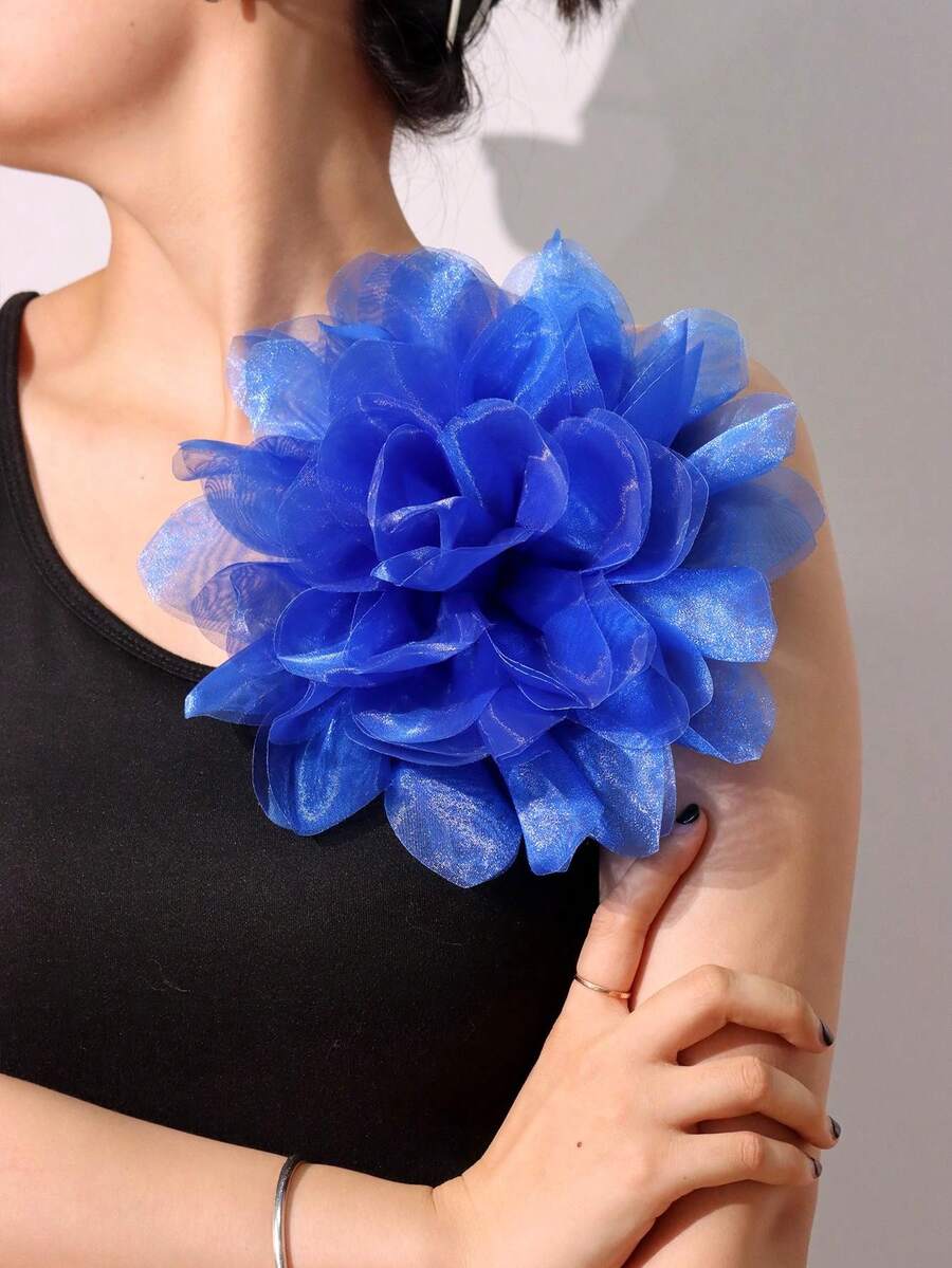 Ghim cài áo hình hoa lớn, thanh lịch, kiểu dáng retro, màu trơn, làm từ vải chiffon, kích thước 23cm, thích hợp để trang trí váy dạ hội, vest, váy cưới hoặc bikini. - Nhiều màu - Xem 1