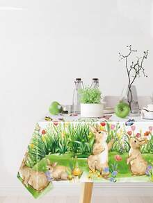 1件装复活节快乐桌布，复活节兔子和鲜花桌布，复活节派对用品，复活节装饰，复活节餐桌装饰，复活节兔子桌旗，复活节彩蛋，复活节餐饮活动桌布，复活节农舍装饰，复活节房间装饰，复活节家居装饰，复活节室内/室外装饰桌旗，复活节野餐一次性桌布，春夏装饰，复活节礼物，派对礼品 - 春季復活節兔子 - 查看 5