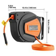 Bobina de manguera de aire retráctil, manguera de aire híbrida de 1/4 pulgadas x 50 pies Max 300PSI, bobina de mangueras de compresor de aire cerrada automática con pistola de plomo y soplado de 6,6 pies, montaje giratorio de 180 ° en el techo / pared - 1/4 pulgadas x 50 pies - Ver 10