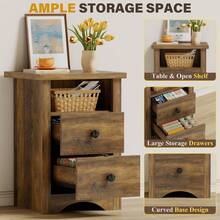 Farmhouse Nightstands With 2 Storage Drawers And Open Shelf  Set Of 2 - Dark Rustic Oak - 查看 6