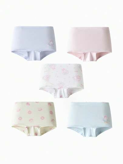 Balabala 5pcs Girls' Cotton Underwear - Soft Breathable Briefs For Summer