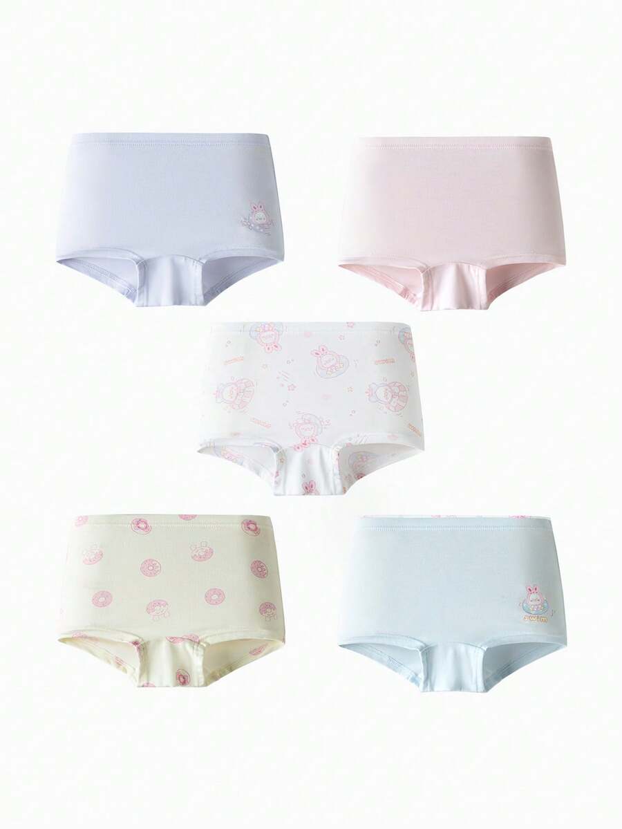 Balabala 5条装女童纯棉内裤 - 夏季柔软透气三角裤 - 紅紫色調 - 查看 1