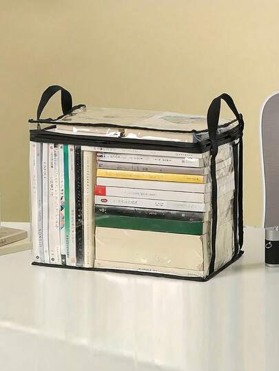 Organizadores con cremallera transparente, bolsas de almacenamiento plegables para ropa, zapatos, libros, juguetes, manualidades, bocadillos, caja de almacenamiento de libros impermeable de gran capacidad, contenedor de almacenamiento doméstico para mujeres y hombres para el hogar, la oficina, debajo de la cama, la escuela, la biblioteca, el armario, el caso de exhibición de libros, accesorios para el dormitorio, decoración del hogar, de vuelta a la escuela