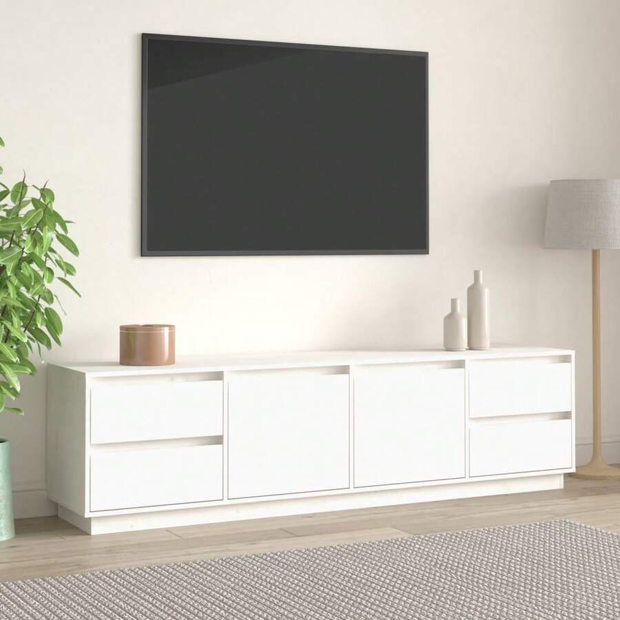vidaXL Mueble TV blanco 176x37x47,5 cm madera de pin macizo - Blanco - Ver 1
