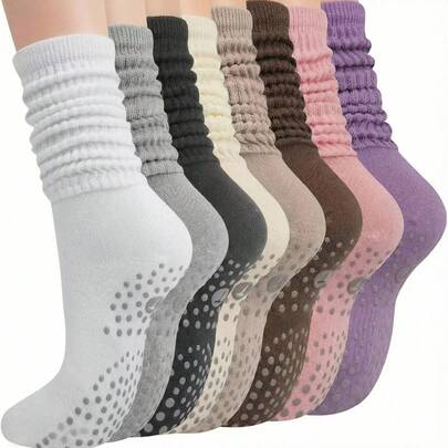 3 Pairs Women's Solid Color Multi-Purpose Non-Slip Sports Socks, Casual Minimalist, Suitable For All Seasons, Outdoor Sports And Pilates, Yoga Socks, Ballet Casual Tube Socks, Daily Wear And Exercise Including Grip Socks, Great For Gifting