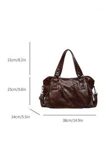 1 chiếc túi tote nữ kiểu vintage, túi xách tay tối giản dung tích lớn, túi đeo vai thời trang dành cho sinh viên/công sở. - màu nâu - Xem 3