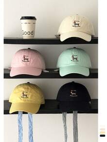 1pc Soft Top Dachshund & Gingham Bow Embroidered Baseball Cap, Cartoon Puppy Bow Plaid Strap, Fashionable, Suitable For Spring/Summer, Versatile, High Quality, Ins , Sun Protection, - Multicolor - View 5