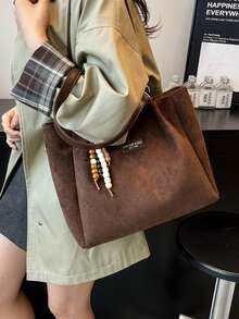 Korean Style Women's New Simple Fashion Versatile Shoulder Bag, Large Capacity Commuter Tote Bag - Coffee - View 5