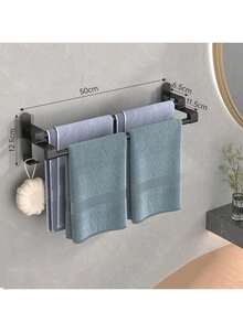 1pc Non-Drilling Towel Rack Double Layer Self Adhesive Bathroom Shower Bath Room Toilet Towel Holder Two Bars Hand Towel Holder Rail - Grey - View 9