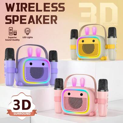 EIGIIS Máy hát karaoke mini, loa karaoke di động kèm 2 micro không dây, hệ thống karaoke di động, loa không dây, đèn RGB, loa Bluetooth, sạc USB, phù hợp với điện thoại thông minh, thiết bị karaoke, món quà tuyệt vời nhất cho bạn bè và gia đình.