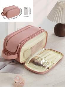 1 pieza Bolsa de maquillaje grande y esponjosa con cremallera, de gran capacidad y multifuncional para viajes de mujer, organizador de cosméticos profesional con compartimentos ajustables y clasificados, portaestuches y portapinceles, material impermeable, fácil de limpiar, bolsa de aseo multifuncional para viajes - Multicolor - Ver 15